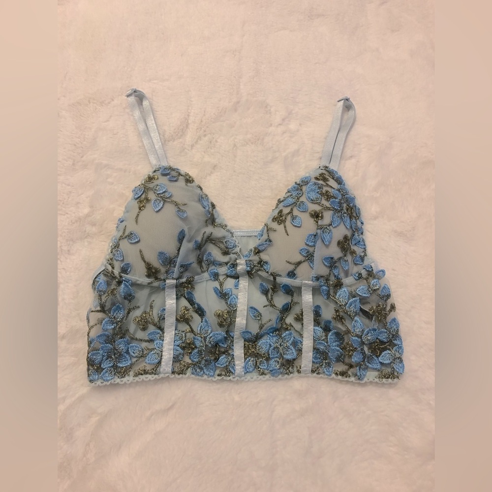 Gorgeous Blue Floral Embroidery Corset Top